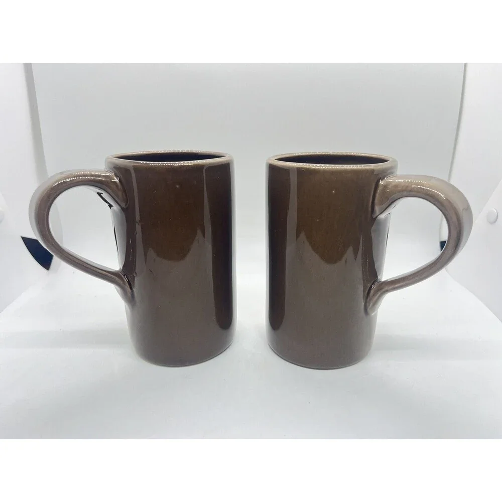 Pottery Barn Studio Mugs by Barbara Eigen Tall Coffee Mugs Set of 2 Brown